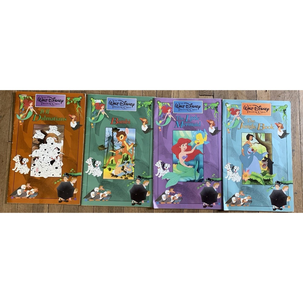 VTG Walt Disney Oversized Treasure Chest Books Bambi Mermaid Dalmatians Jungle